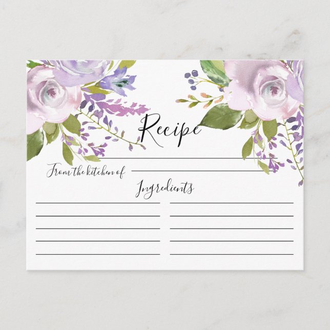 Lavender Watercolor Floral Recipe Card (Front)
