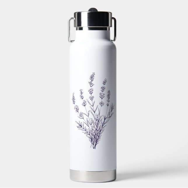 Lavender Watercolor Floral Water Bottle (Front)