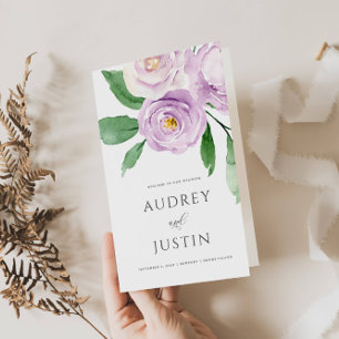 Lavender Watercolor Floral Wedding Paper Program