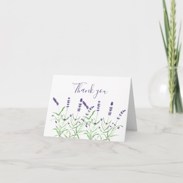 Lavender Watercolor Floral Wedding Thank you  (Front)