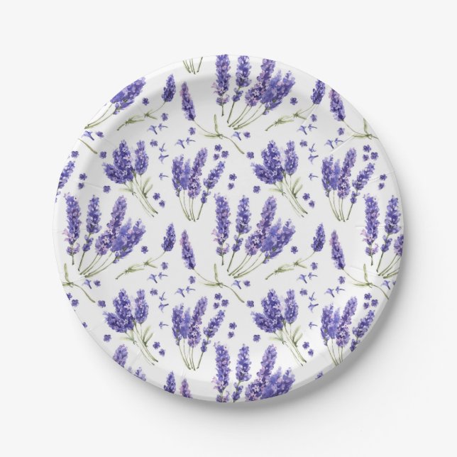 Lavender Watercolor Flowers Pattern Paper Plate (Front)