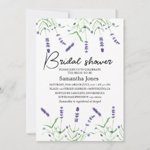 Lavender Watercolor Flowers Purple Bridal Shower Invitation
