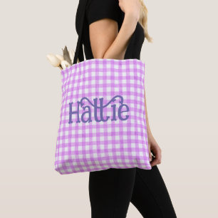 Lavender Watercolor Gingham Personalised Tote Bag