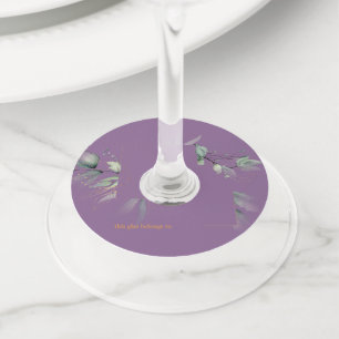Lavender Watercolor Greenery Floral Wedding Wine Glass Tag