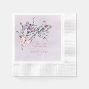 Lavender Watercolor Leaf and Butterflies Bridal Napkin