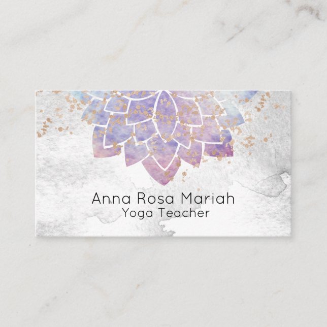 *~*  Lavender Watercolor Mandala Glitter Spiritual Business Card (Front)