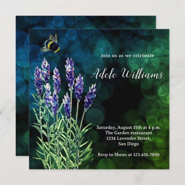 Lavender watercolor painting Invitation (Front/Back)