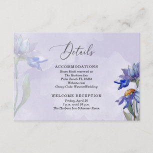 Lavender Watercolor Purple Daisies Wedding Details Enclosure Card