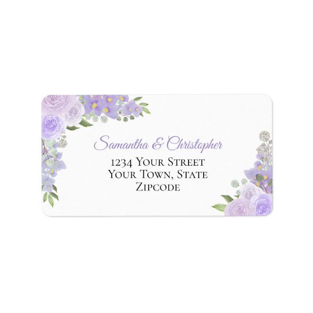 Lavender Watercolor Roses Elegant Wedding Address Label (Front)
