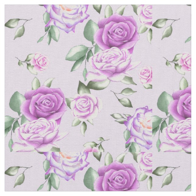 Lavender Watercolor Roses Fabric (Close Up)