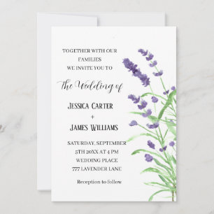 Lavender Watercolor Rustic Elegant Wedding Invitation