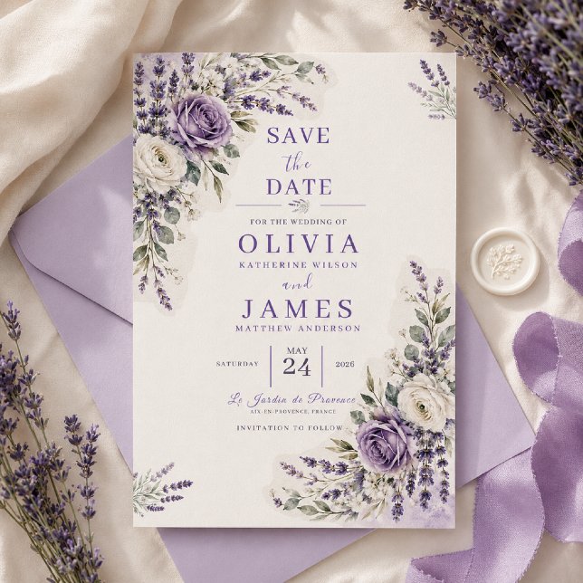 Lavender Watercolor Save the Date Card (Creator Uploaded)