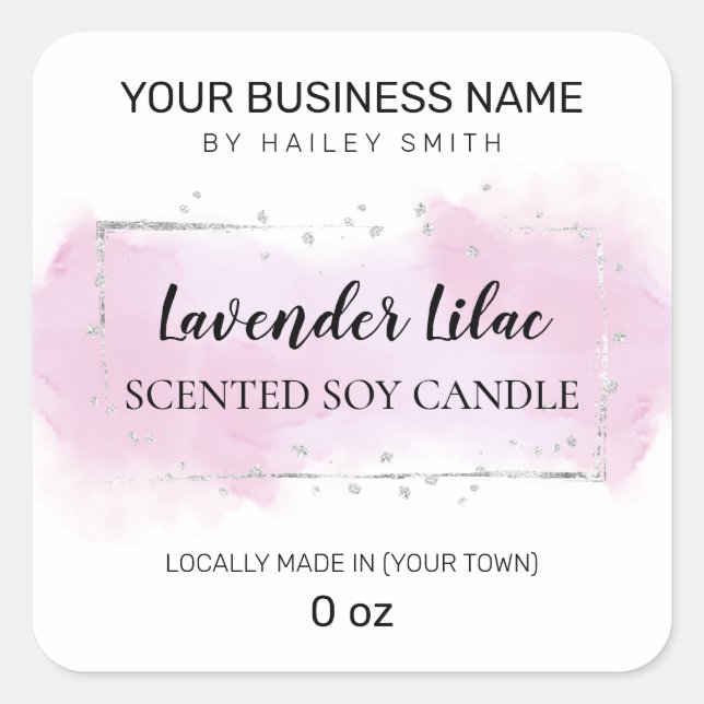 Lavender Watercolor Scented Soy Candle Square Sticker (Front)