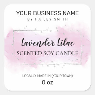 Lavender Watercolor Scented Soy Candle Square Sticker