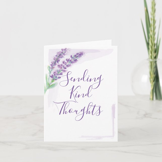 Lavender Watercolor Sending Kind Thoughts Card (Front)