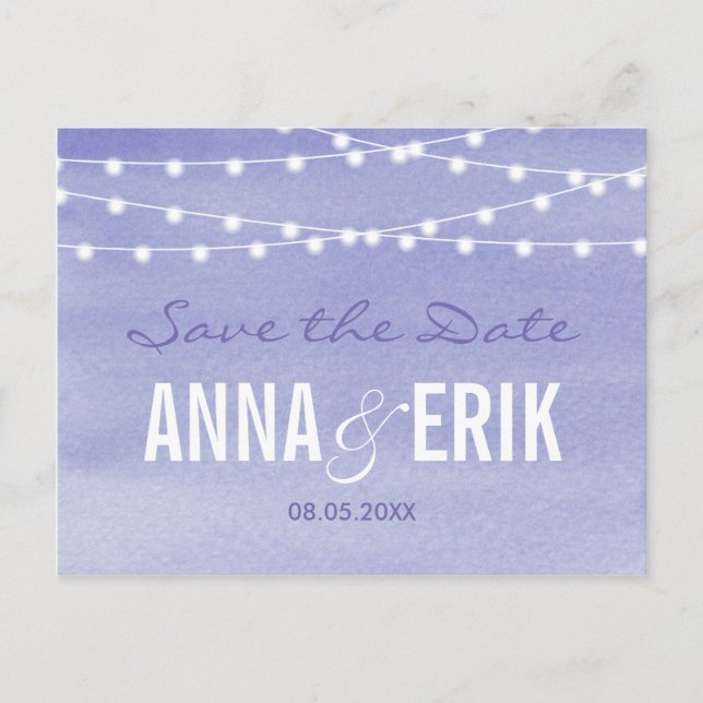 Lavender Watercolor String Lights Announcement Postcard (Front)