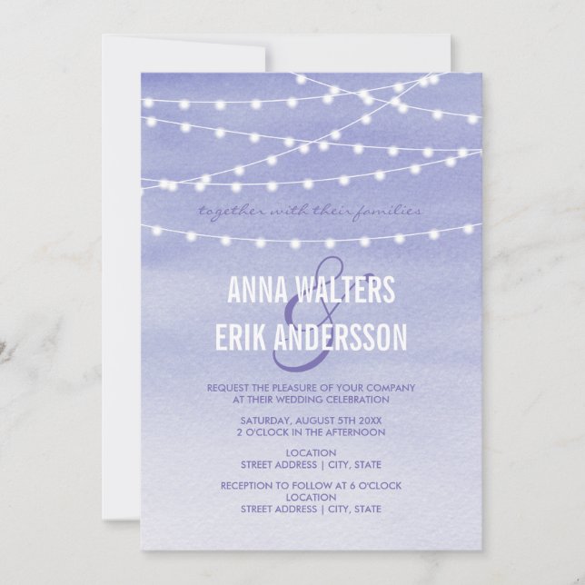 Lavender Watercolor String Lights Invitation (Front)