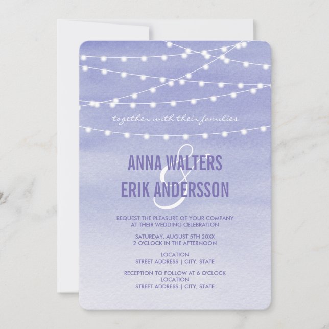 Lavender Watercolor String Lights Invitation (Front)