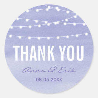 Lavender Watercolor String Lights Thank You Classic Round Sticker