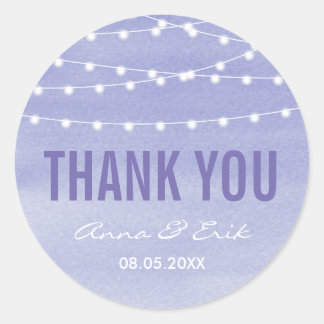 Lavender Watercolor String Lights Thank You Classic Round Sticker