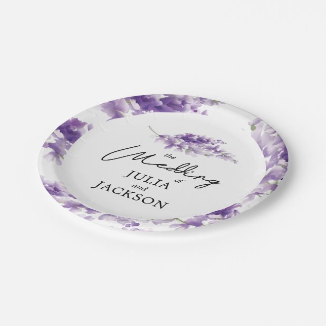 Lavender Watercolor Wedding Elegant Personalised Paper Plate (Angled)