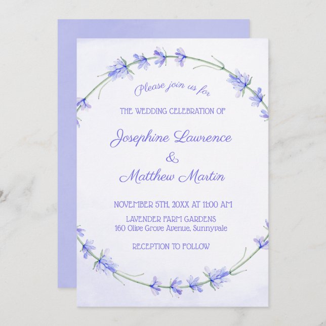 Lavender Watercolor Wedding Invitations (Front/Back)