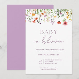 Lavender Watercolor Wildflower Baby in Bloom Invitation