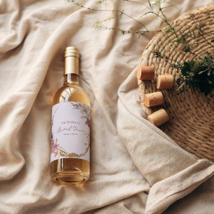 Lavender Watercolor Wildflower Bridal Shower Wine Label