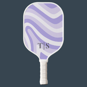 Lavender Wavy Stripe Monogram Pretty Pickleball Paddle