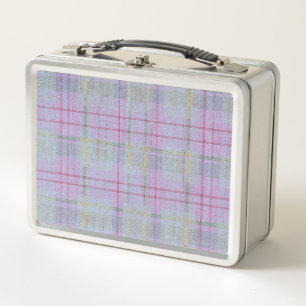 Lavender Weathered Plaid Metal Lunch Box