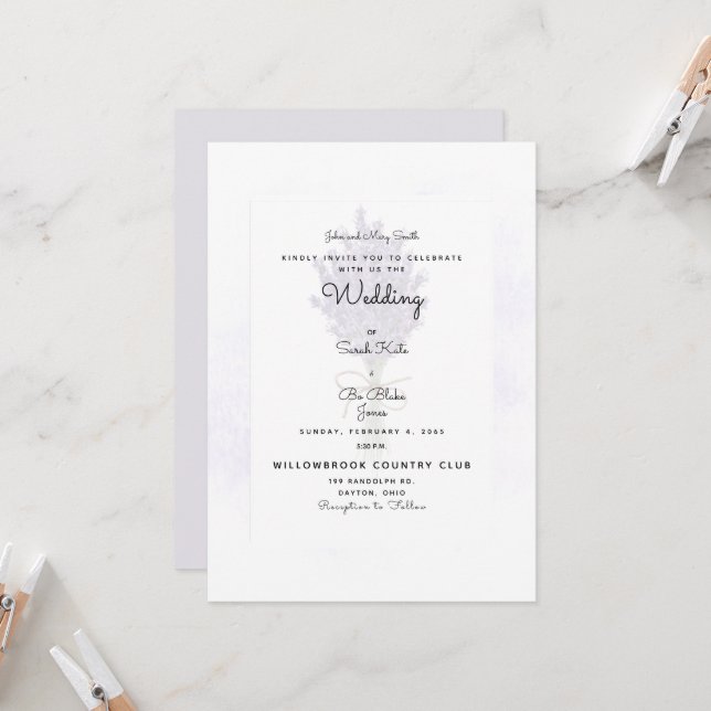 Lavender Wedding Bride Parents Listed Invitation (Front/Back In Situ)