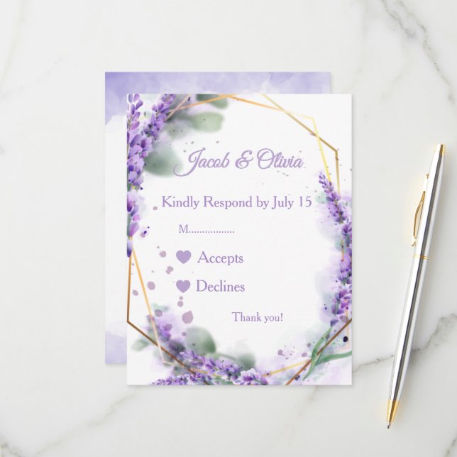Lavender Wedding Cards (Front/Back In Situ)