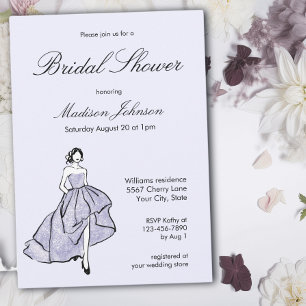 Lavender Wedding Dress Black & White Bridal Shower Invitation