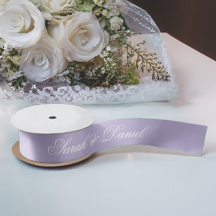 Lavender Wedding Elegant White Calligraphy Purple Satin Ribbon