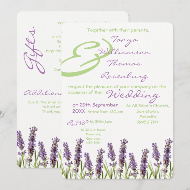 Lavender Wedding Invitation (Front/Back)