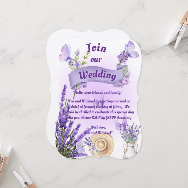Lavender Wedding Invitation (Front/Back In Situ)