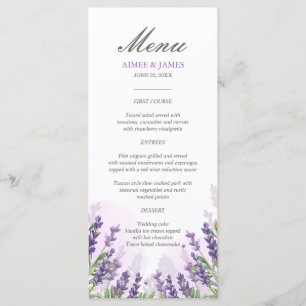 Lavender Wedding Menu Elegant Purple Floral Dreamy