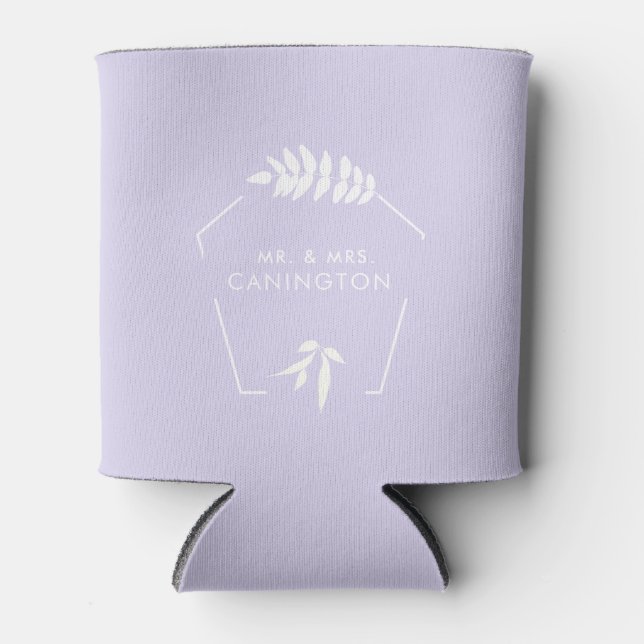 Lavender Wedding Mr. & Mrs.  Can Cooler (Front)