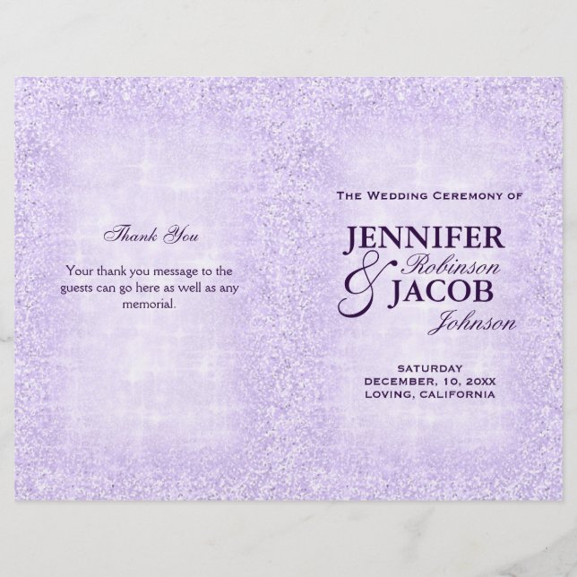 Lavender Wedding Program Glitter (Front)