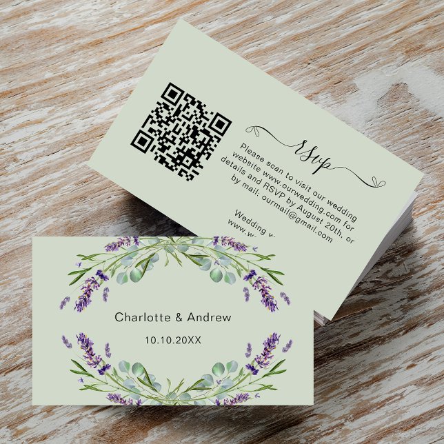 Lavender wedding response website QR code RSVP Enclosure Card (Creator Uploaded)