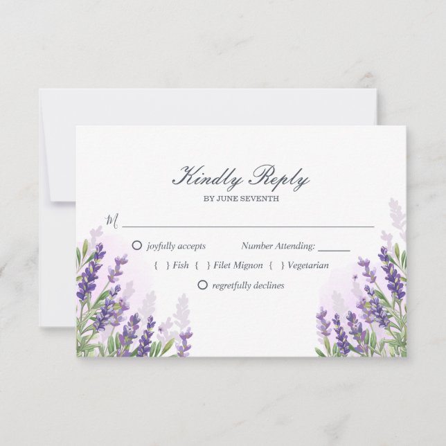Lavender wedding RSVP card Purple Pastel Floral (Front)