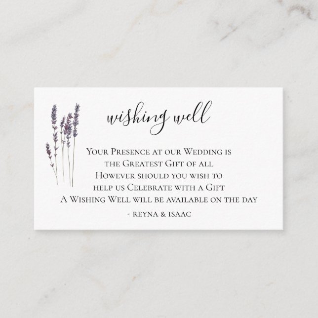 Lavender Wedding Wishing Well Enclosure Card (Front)