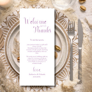 Lavender Welcome & Thanks Place Setting Cards