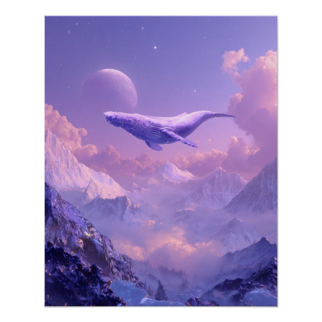Lavender Whale Soaring in Alien Skies Poster (Front)