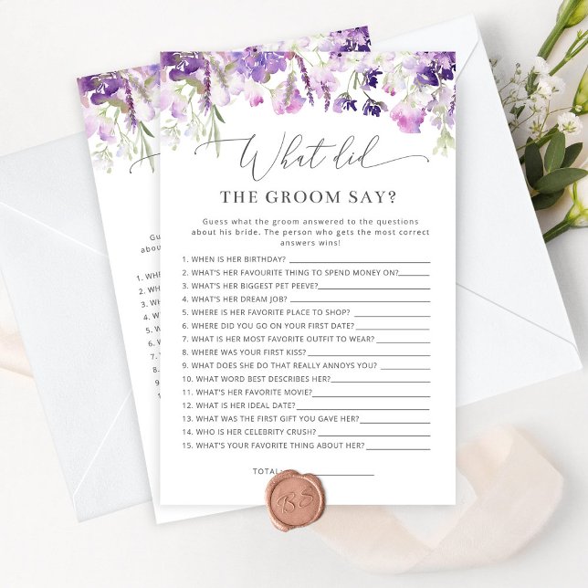 Lavender What did the groom say bridal shower game (Creator Uploaded)