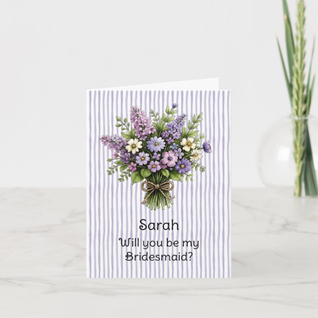 Lavender Whimsical Bouquet Bridesmaid Proposal Card (Front)