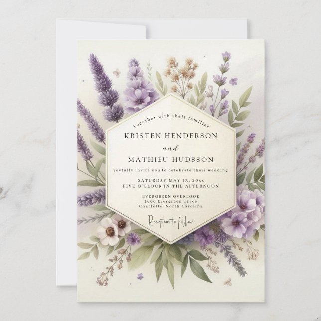 Lavender Whispering Flora Wedding Invitation (Front)