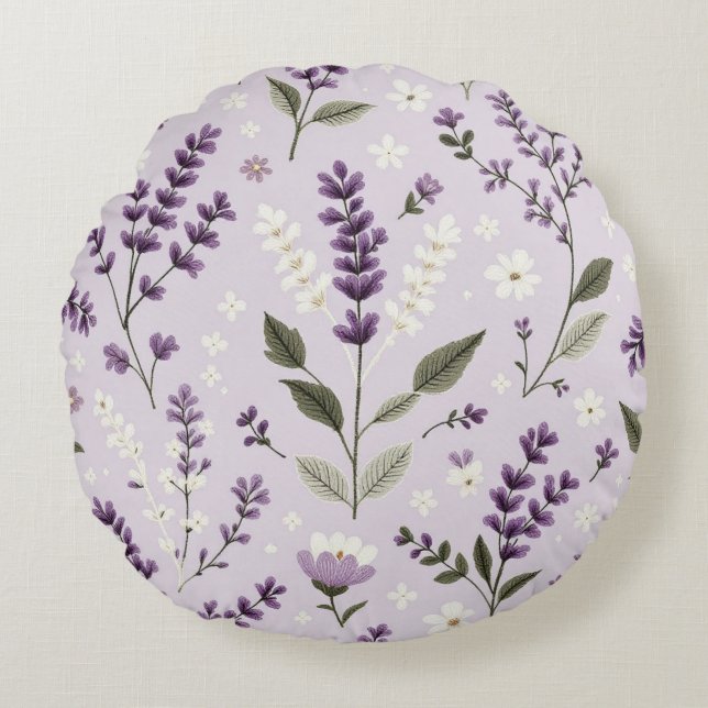 Lavender Whispers – 16" Round Botanical Throw Pill Round Cushion (Front)
