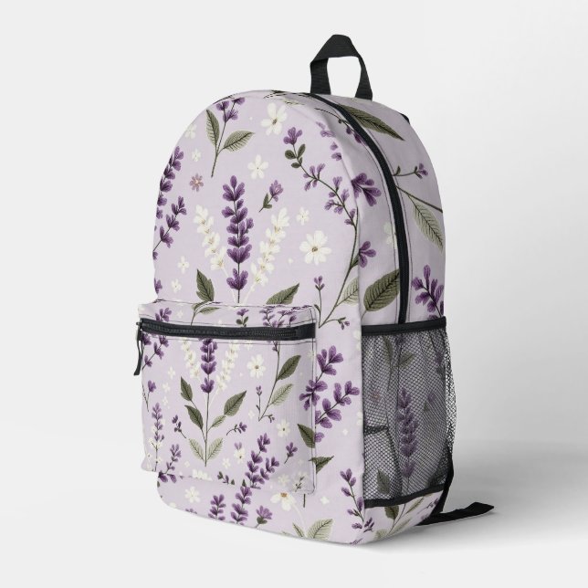 Lavender Whispers – All-Over Folk Botanical Print  Printed Backpack (Back Corner Right)