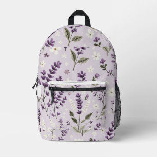 Lavender Whispers – Embroidered Botanical Pattern Printed Backpack